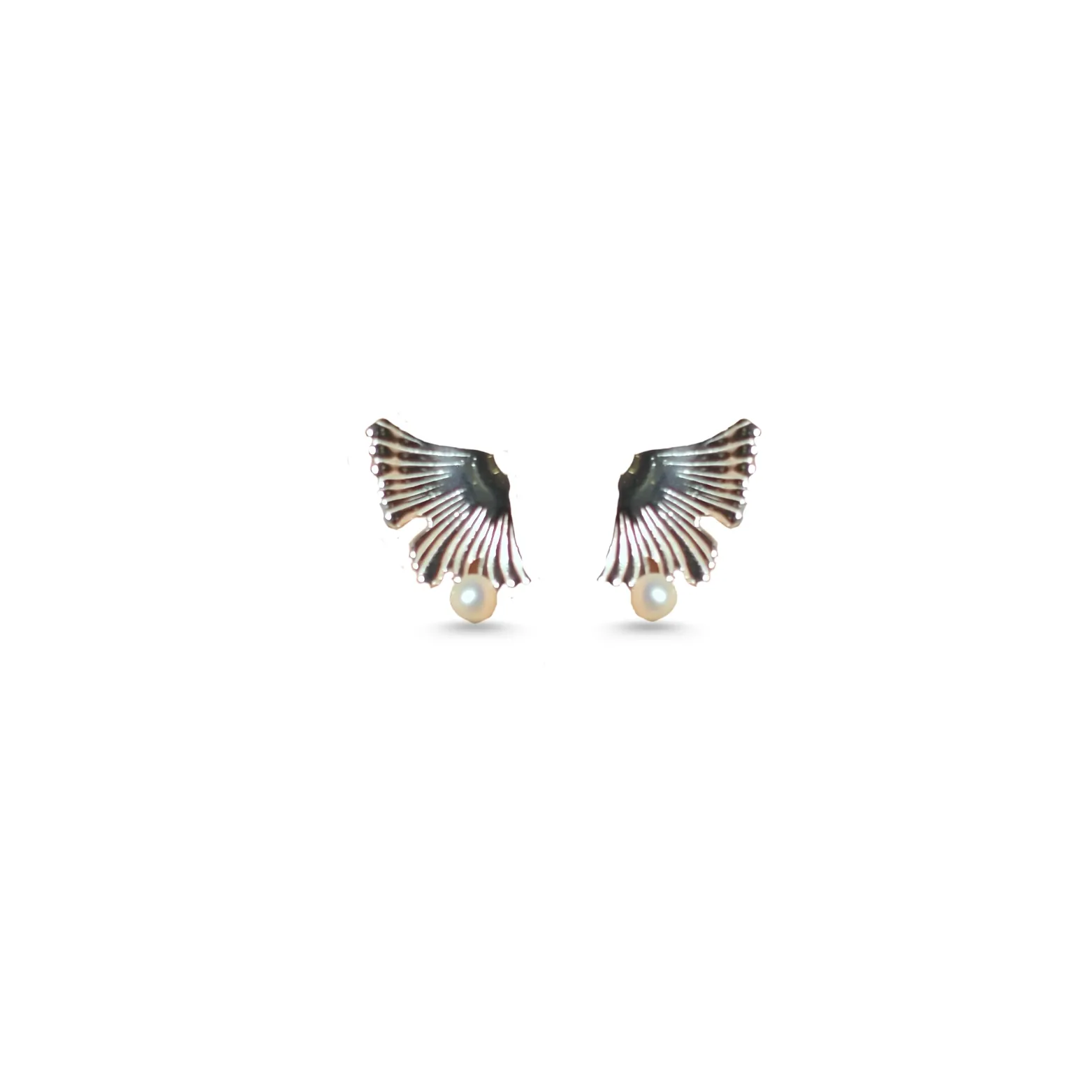 Pearl Drop Leaf Stud Earrings